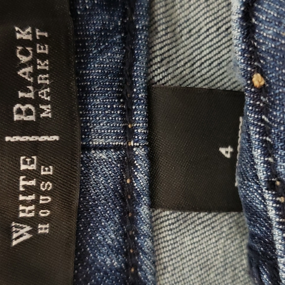 White House Black Market Bling Denim Mini Skirt Classic Crystals Summer Jean - Picture 3 of 9